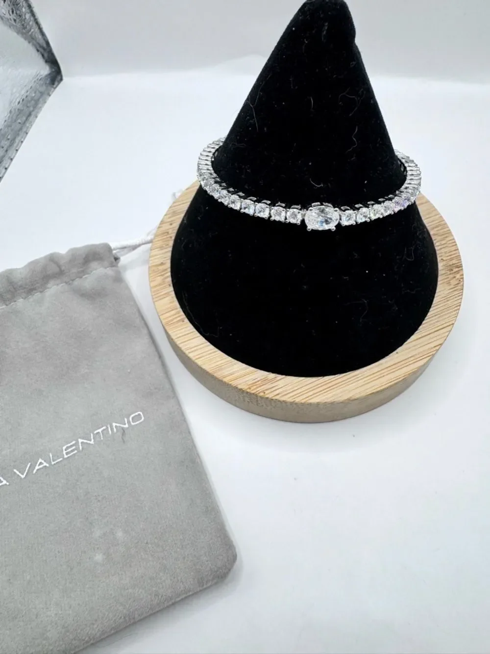 Stella Valentino Cubic Zirconia Tennis Bracelet New in Pouch Rhodium Plating